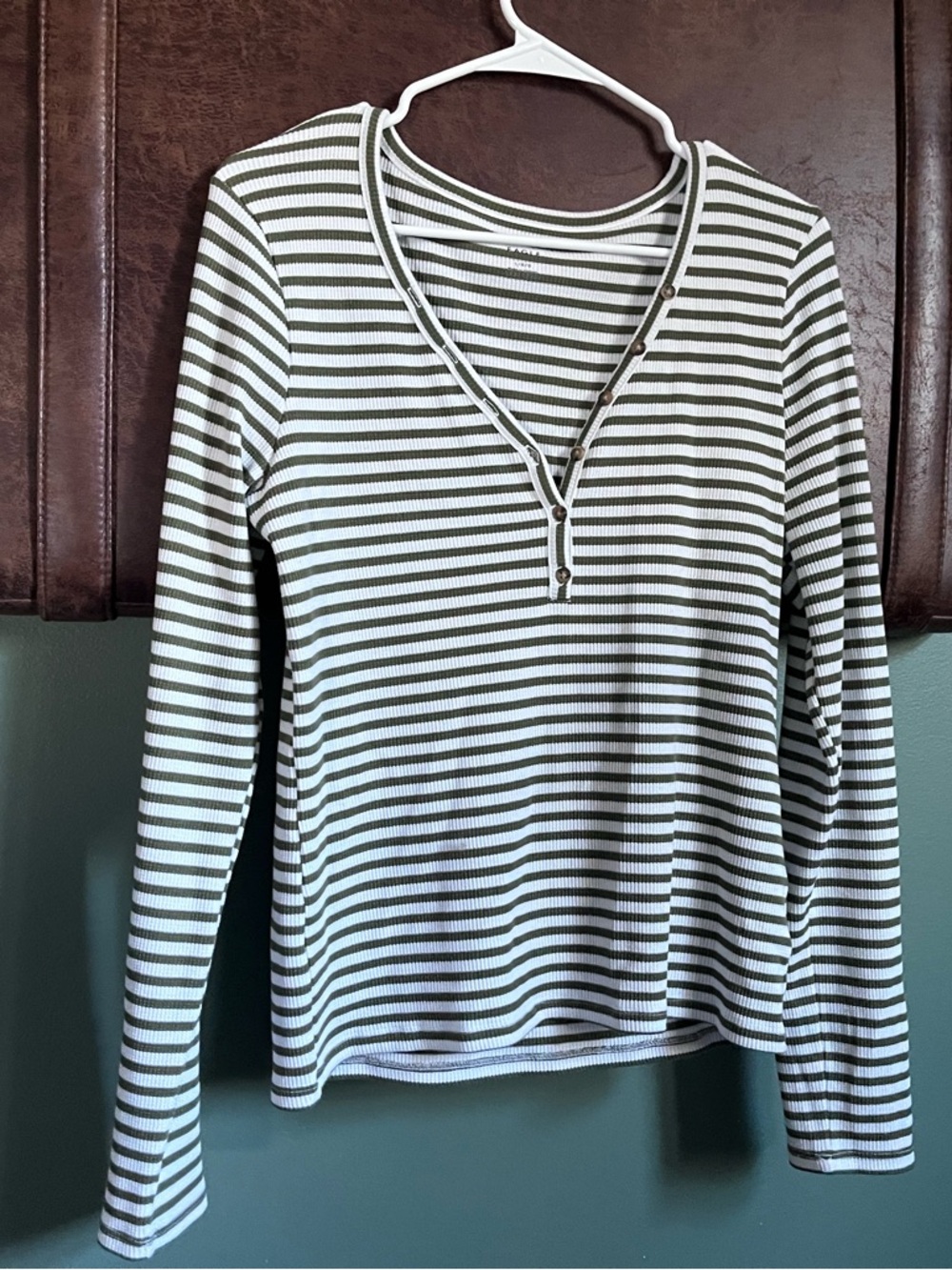 American Eagle Striped Ribbed Henley Top